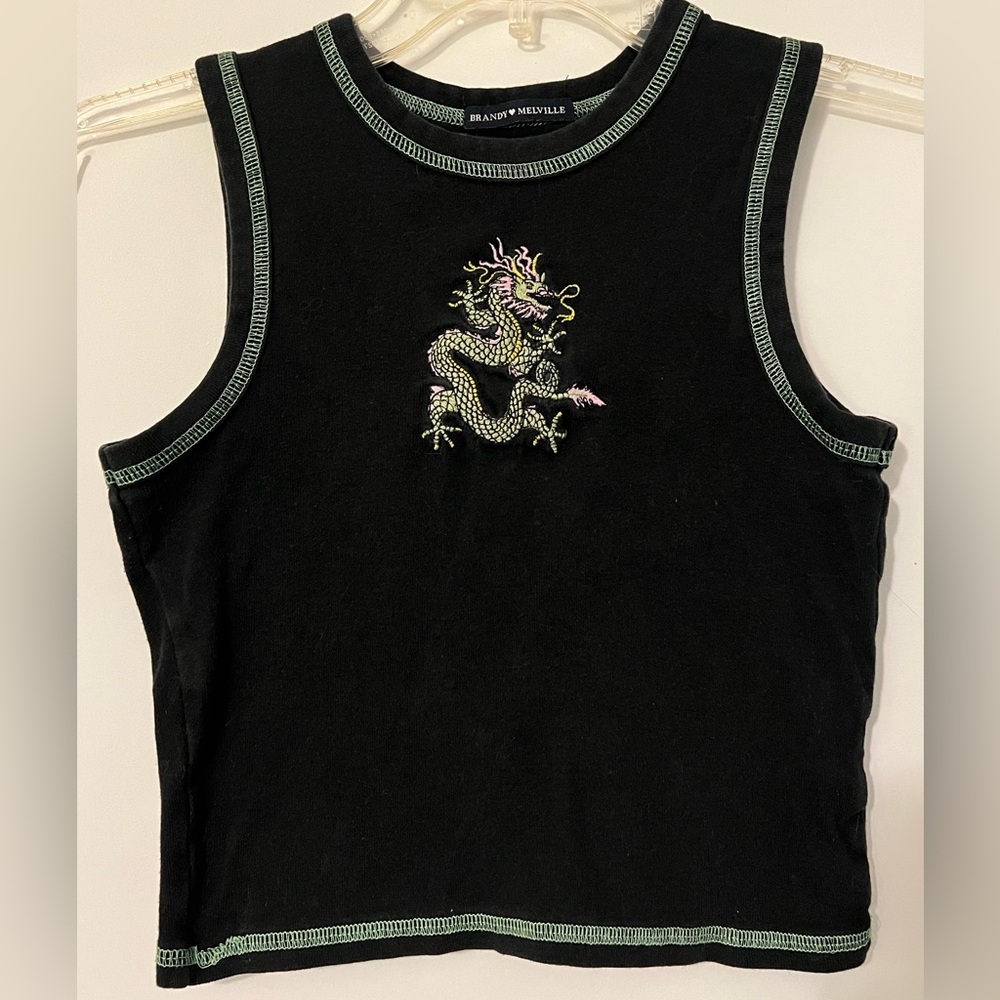 Brandy Melville Black Tank with Dragon Embroidery
